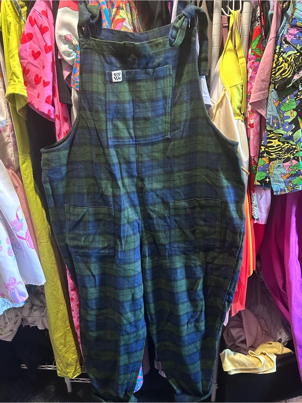 Lucy & Yak Green and Navy Plaid Overalls